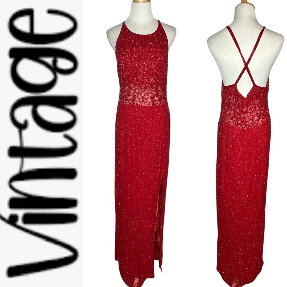 Vintage 90’s Sean Collection Red Heavily Beaded/Sequin Gown XL